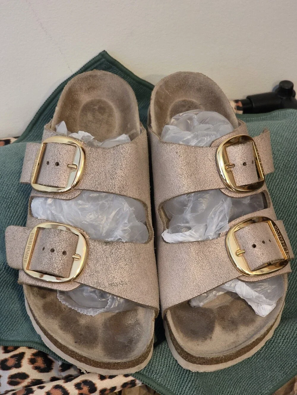 EUC Birkenstock Arizona Big Buckle Metallic Nude Leather Sandals EU 38 US 7-7.5